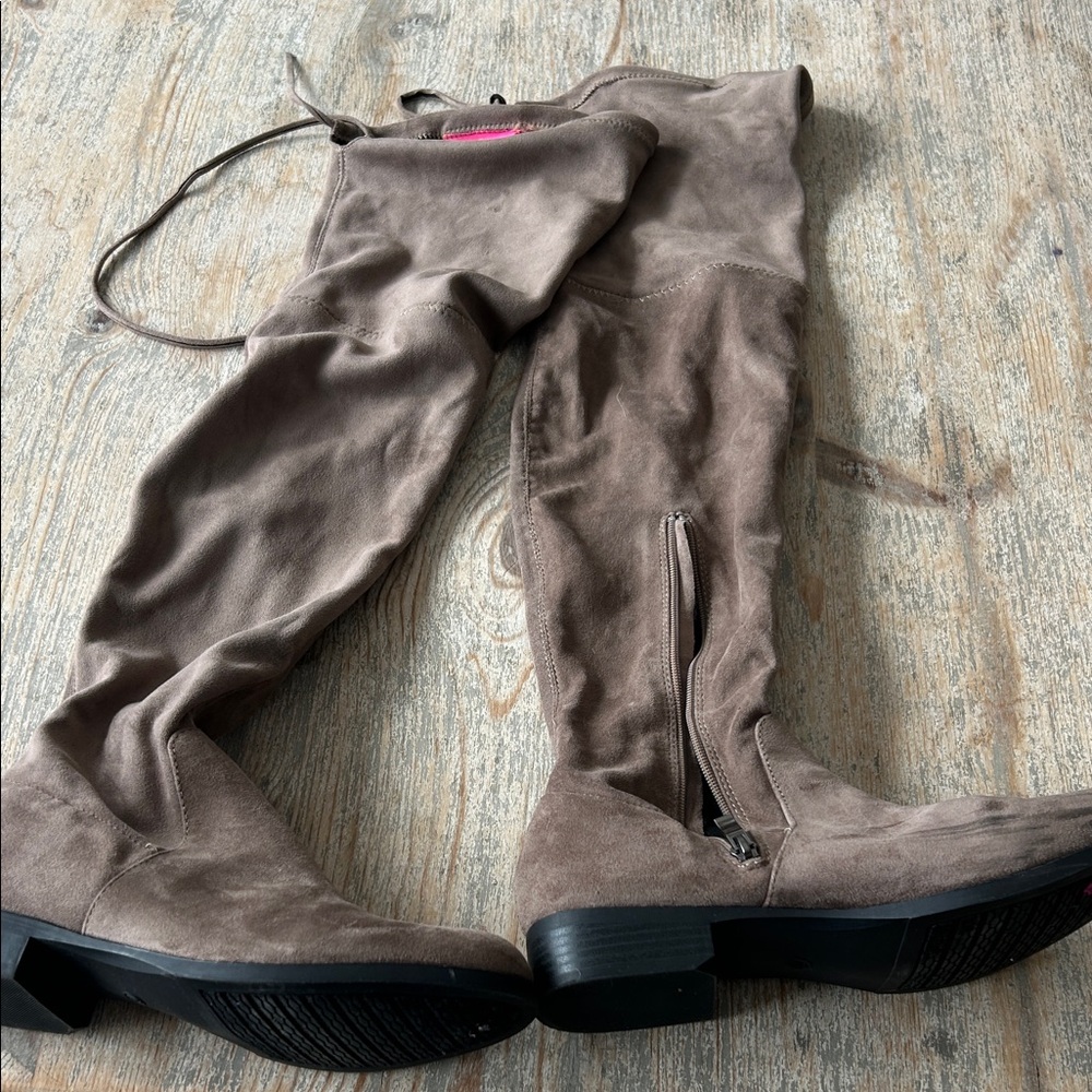 Catherine Malandrino Taupe Faux Suede Boots over the knee